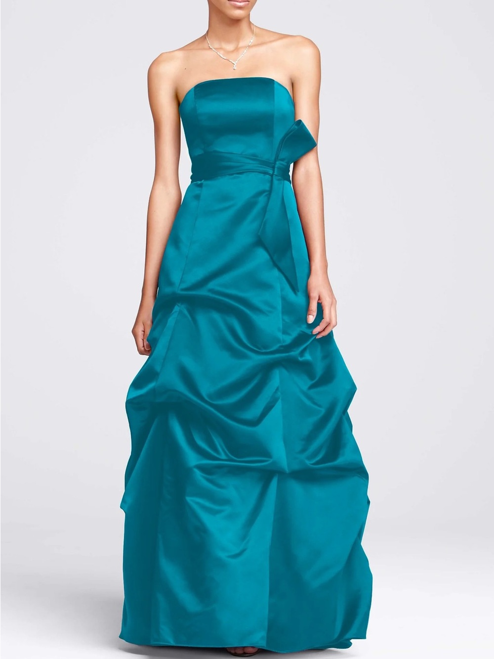 David's Bridal Strapless Teal Satin Ball Gown